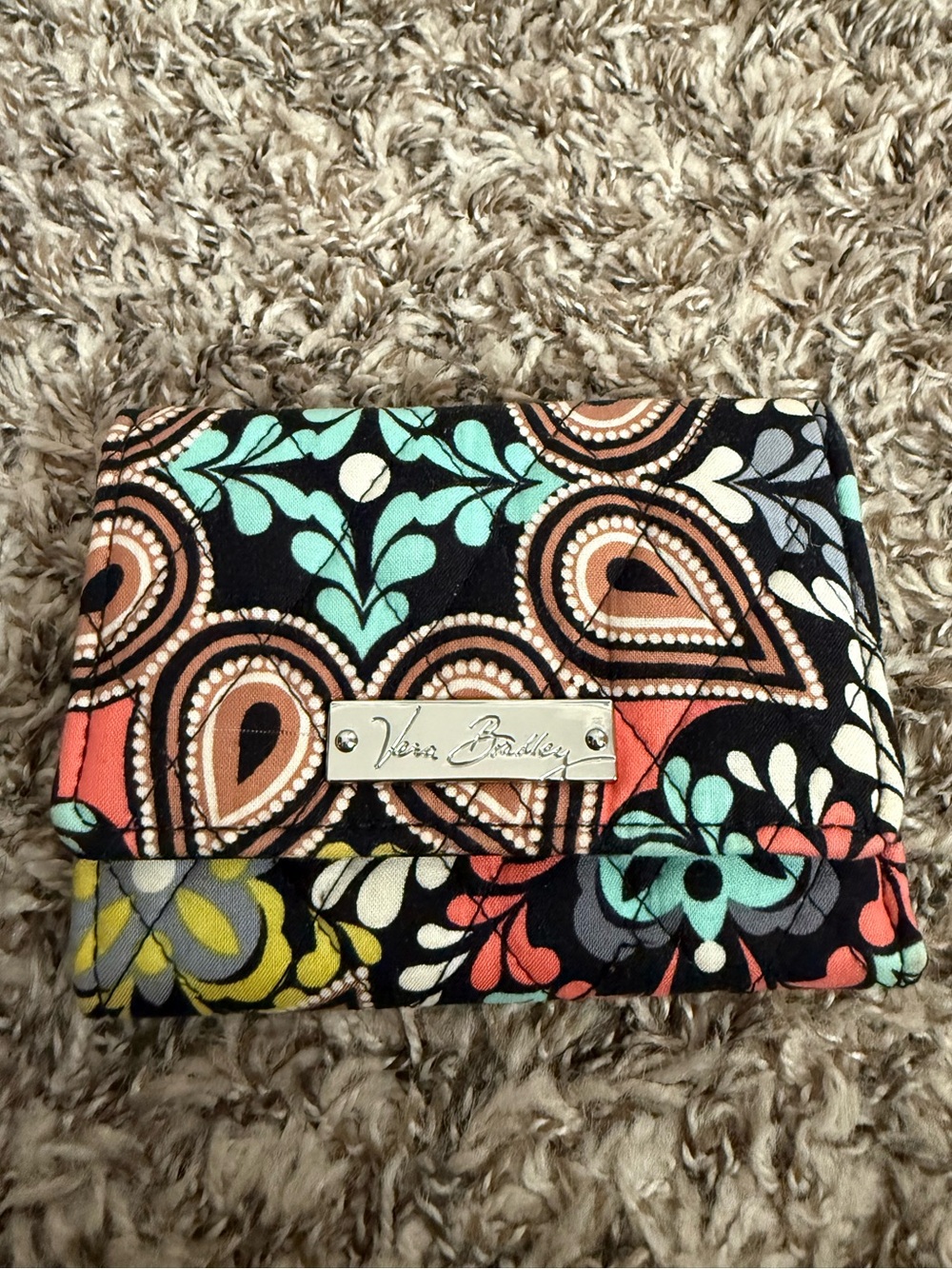 Vera Bradley Quilted Paisley Wallet in Black Multi-Teal Coral